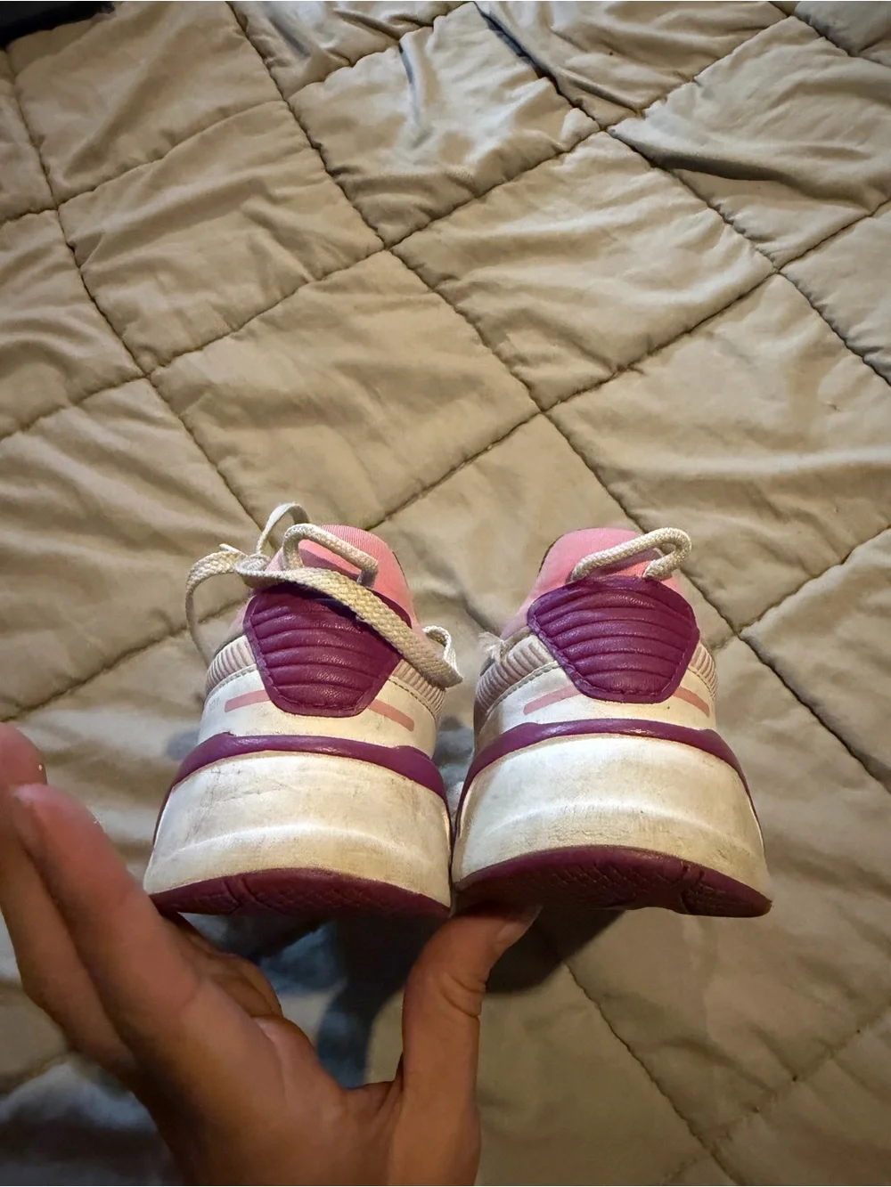 Puma White and Pink Kids Sneakers with Purple Accents